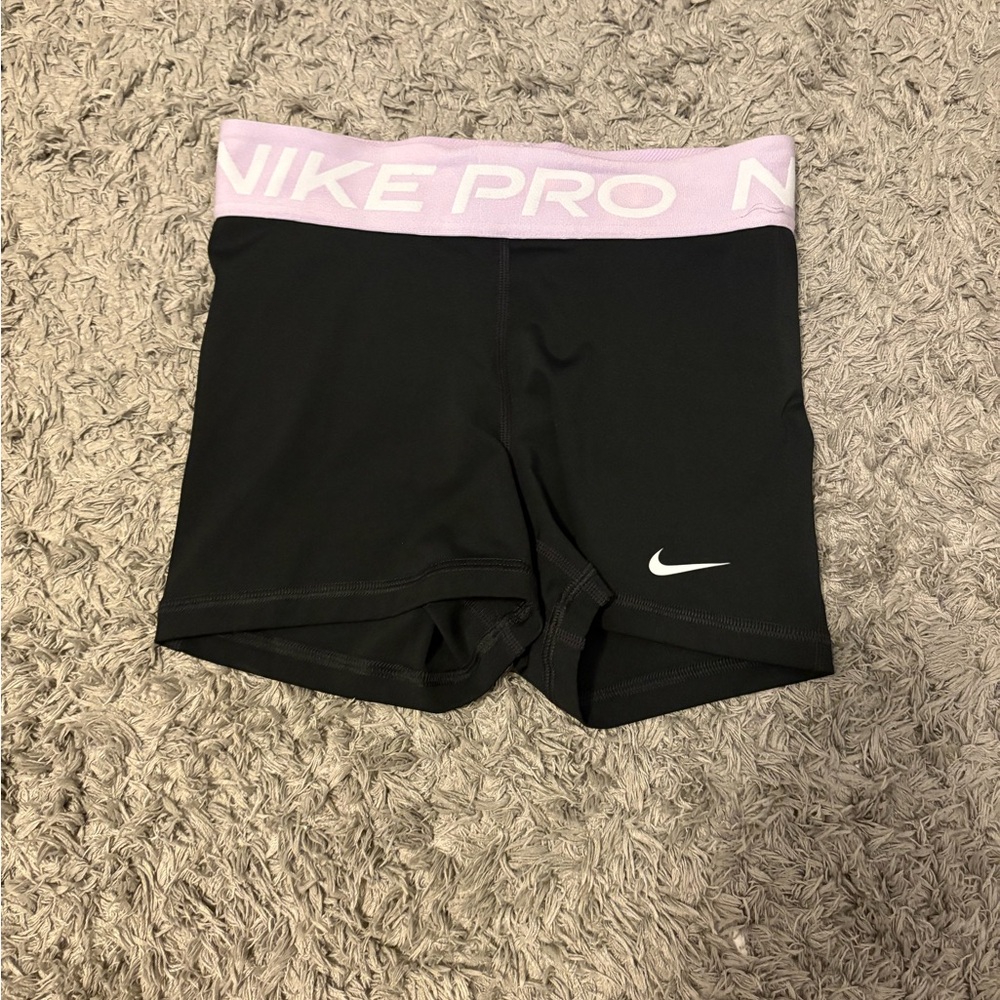 Women’s Nike Pro Black Shorts with Purple Waistband